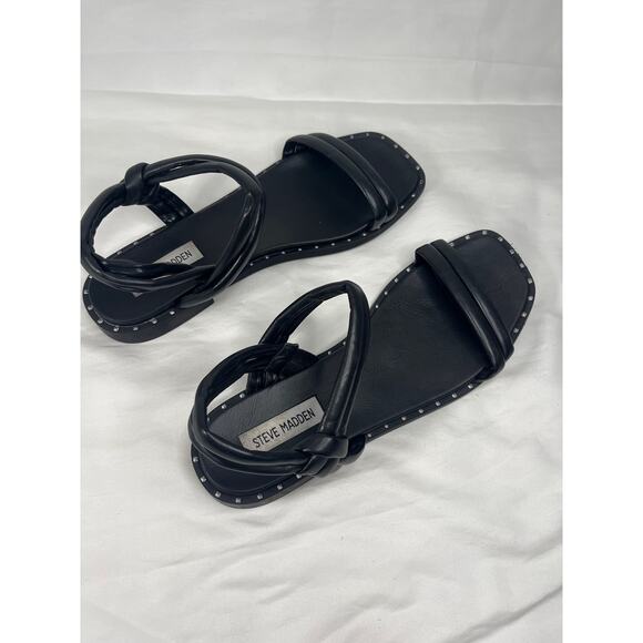 Steve Madden Jeena Ankle Strap Open Toe Black Leather Sandals Size 8 - Picture 2 of 8